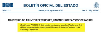 Ley 724/2020 sobre el Reglamento de la Oficina de Interpretación de Lenguas