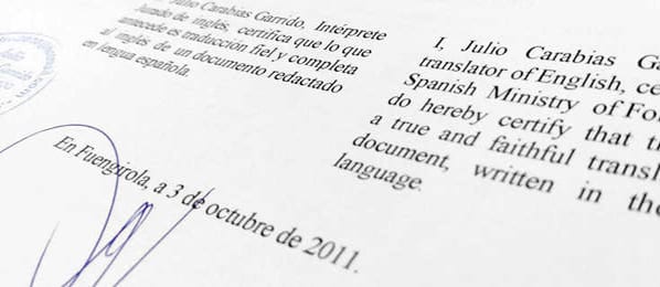 Detalle de la jura, la firma y el sello oficial de un Traductor Jurado