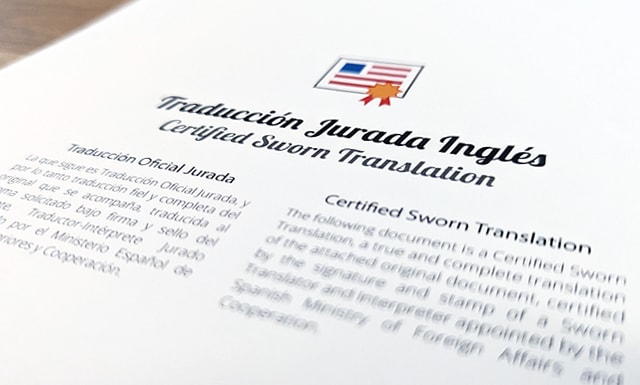 Portada de una traduccion jurada a ingles de un documento oficial