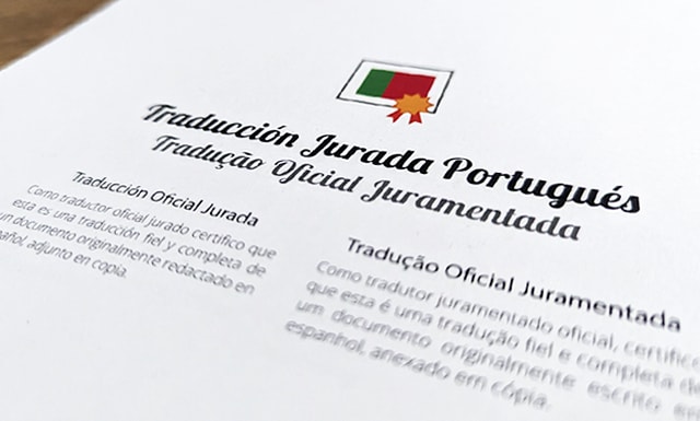 Portada de una traduccion jurada de portugues de un documento oficial de Portugal que se debe presentar en España
