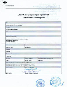 Certificado Registro Civil, Noruega.